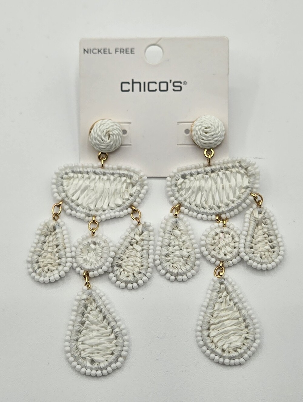 CHICO'S NWT Seedbead Statement Earrings Soft White Gold Tone